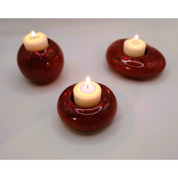 Coasters and Tea Light Candle Holders 5 Piece Set Red Glitter Handmade NEW - Picture 6 of 10